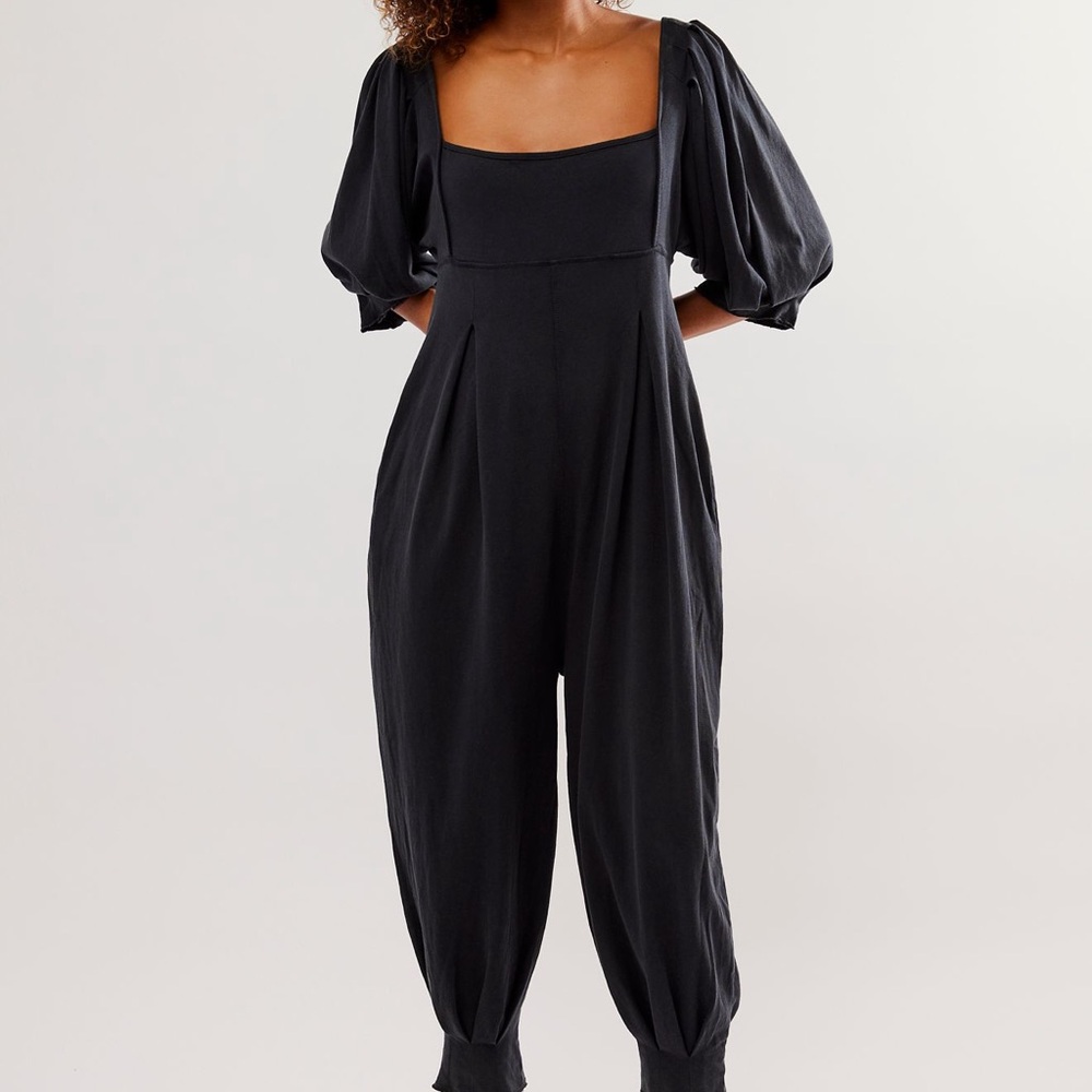 Free People Black Puff Sleeve Jumpsuit
